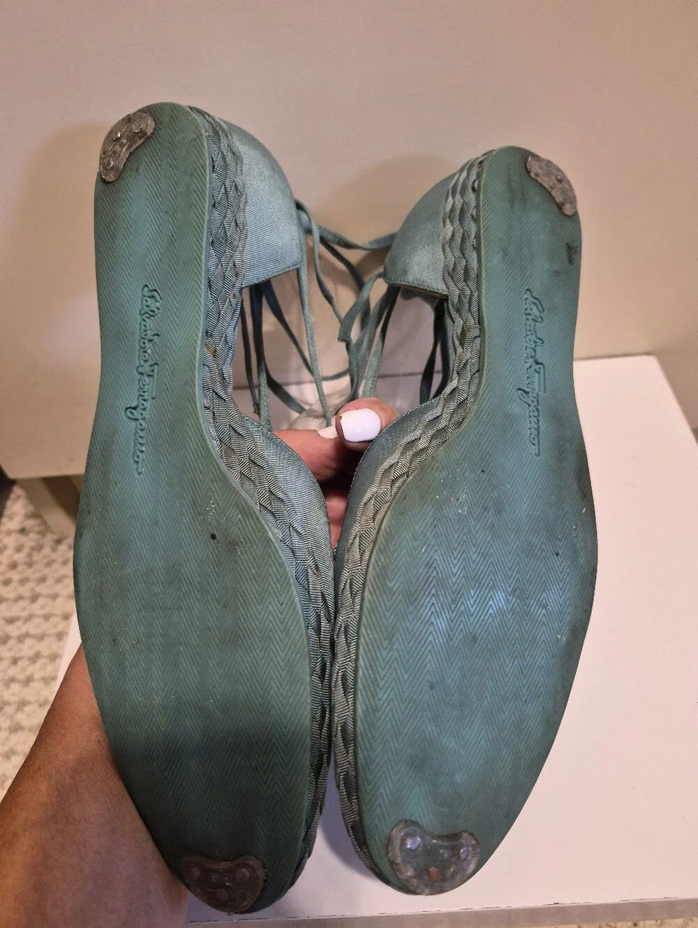 Salvatore Ferragamo Aquamarine Raw Silk Lace-Up Flat Espadrilles Sz.8 Ret. $895